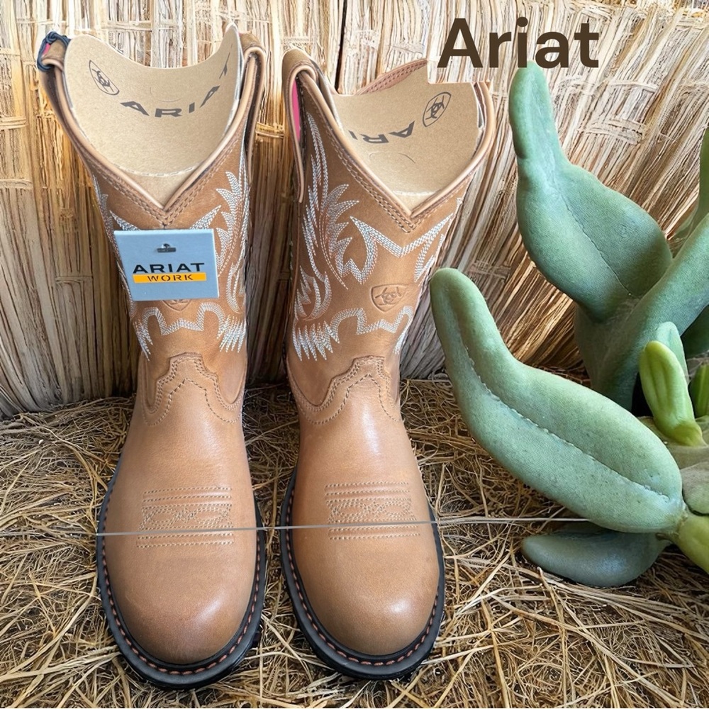 Ariat Tracey Composite Toe Work Western Boots Embroidered Design Tan Size 7 NWT